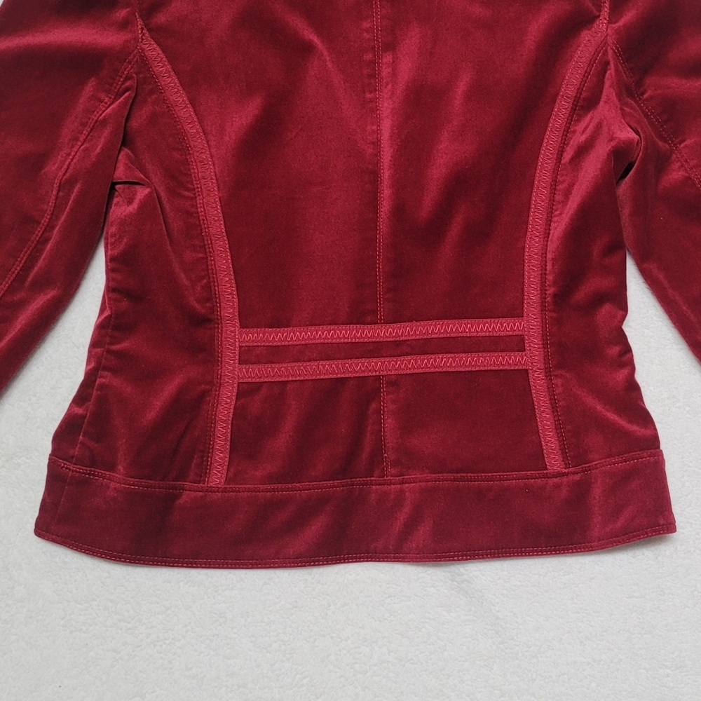 White House Black Market Vintage 90s Ruby Red Velvet Corset Style Cropped Jacket - Picture 9 of 11